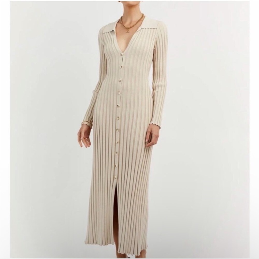 DISSH Beige Long Sleeve Ribbed Dress